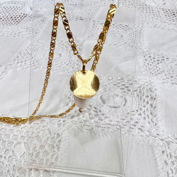 Handmade 18K Gold Plated Chain with Brass & Freshwater Pearl Pendant Necklace - Picture 2 of 6